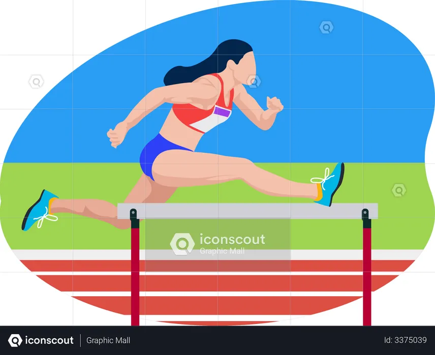 Female running in hurdles race  Illustration