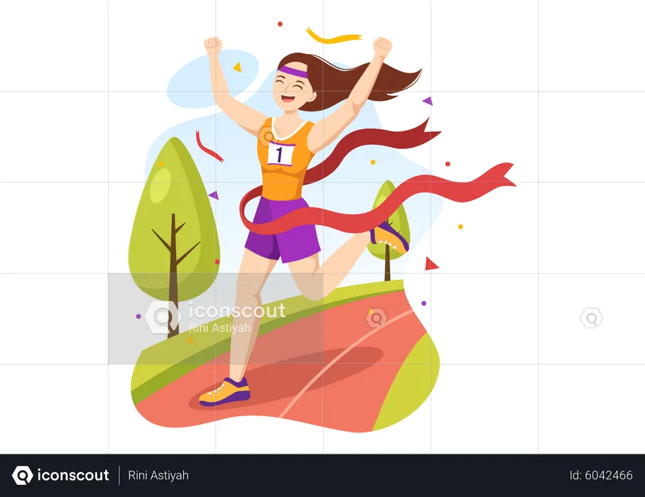 Female running in Marathon Race  Illustration