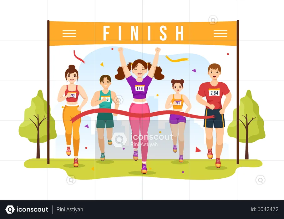Female running in Marathon Race  Illustration