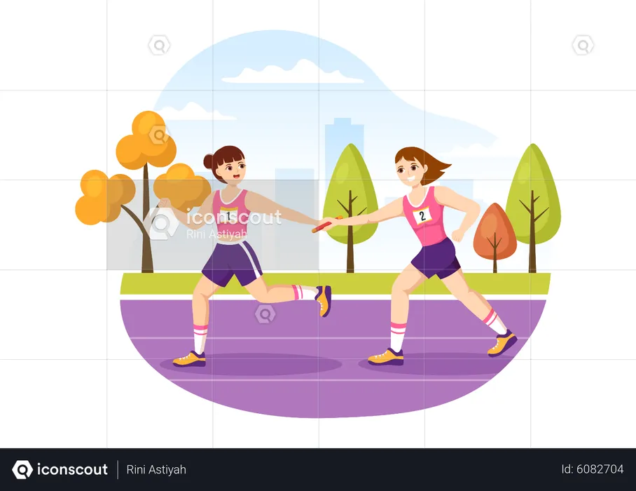 Female running in race  Illustration