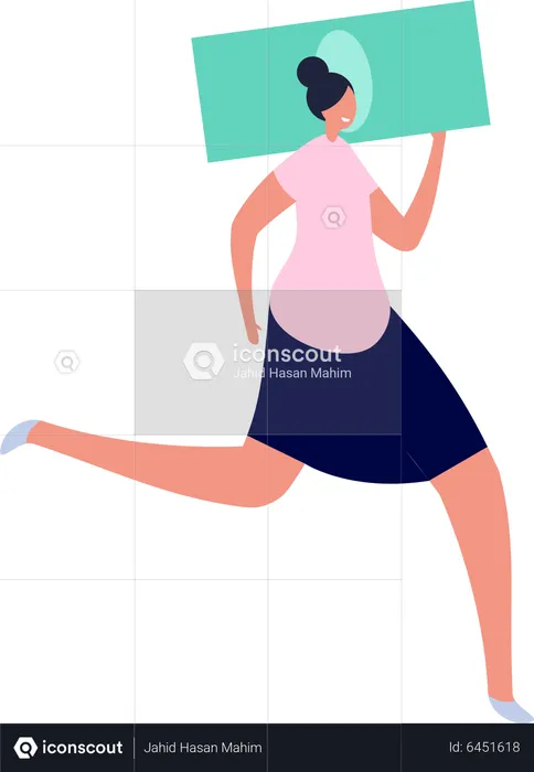 Female Running With Money  Illustration
