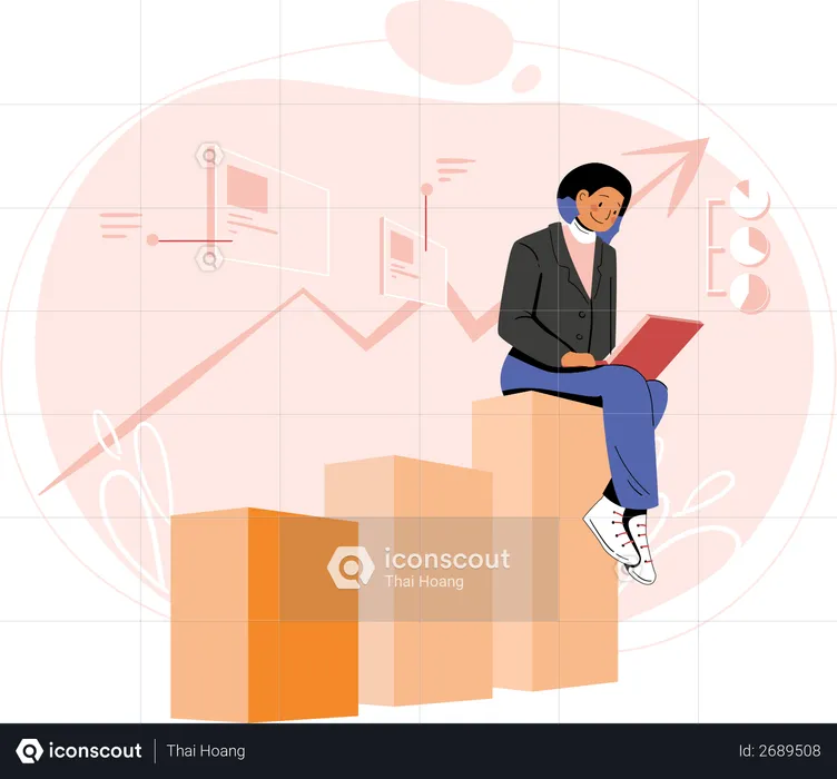 Female sales executive analyzing sales growth  Illustration