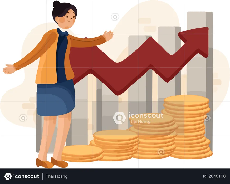 Female sales executive analyzing sales growth  Illustration