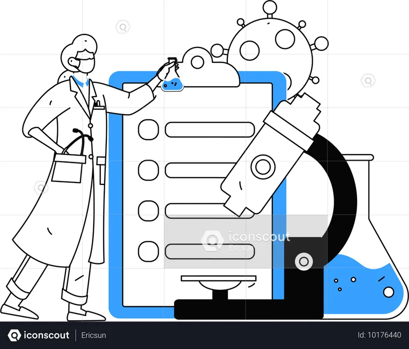 Female scientist creating medicine for a cure  Illustration