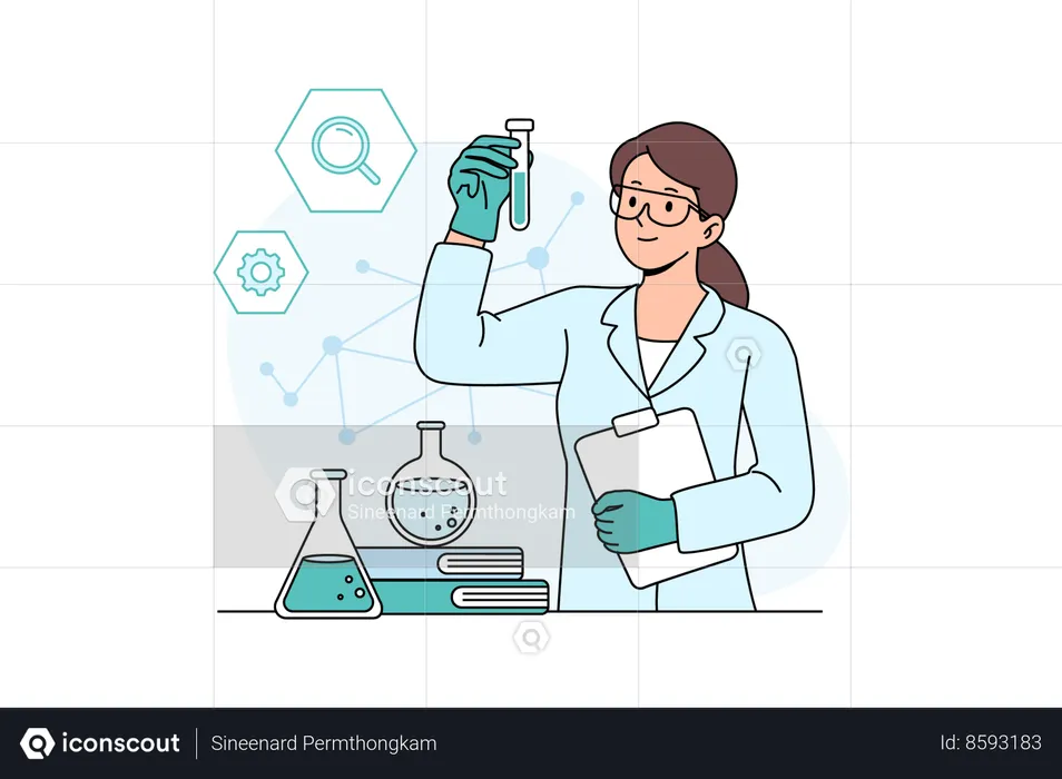 Female scientist doing chemical experiment  Illustration