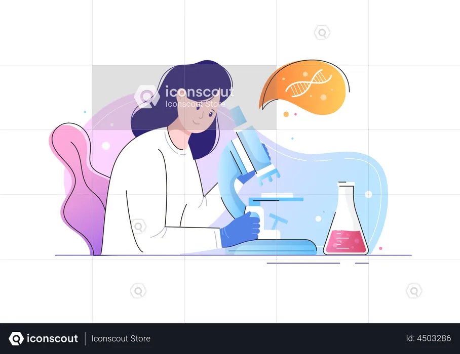 Female scientist doing DNA research  Illustration