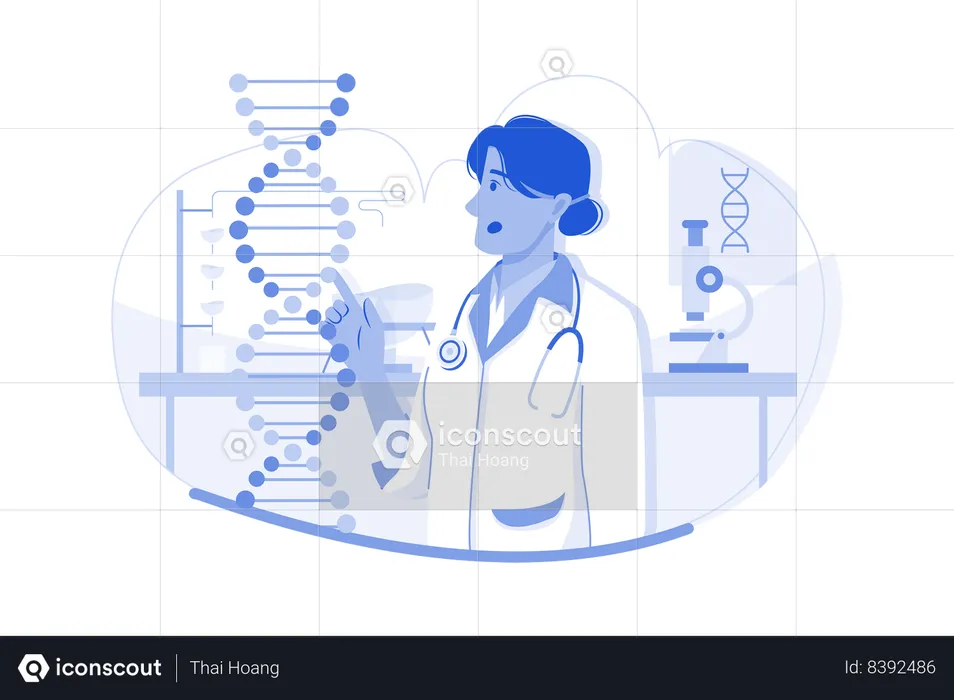 Female Scientist Doing DNA Research  Illustration