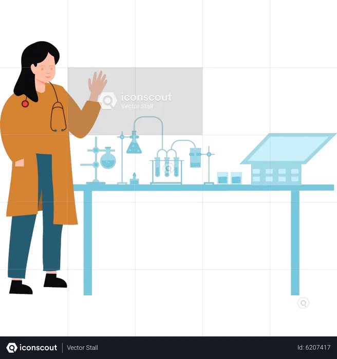 Female scientist doing experiments  Illustration