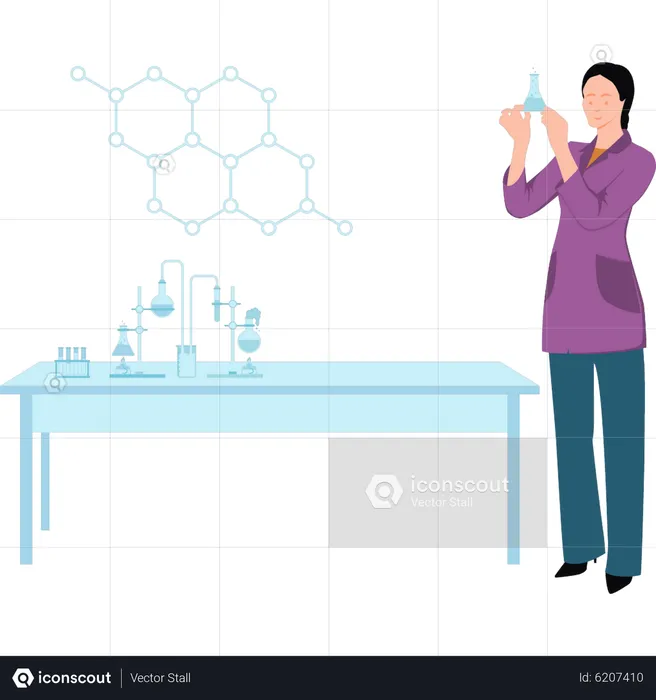 Female scientist doing experiments in lab  Illustration