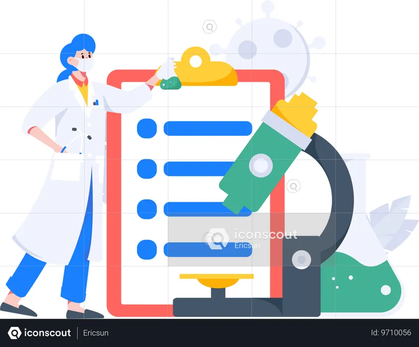 Female scientist doing medical research  Illustration