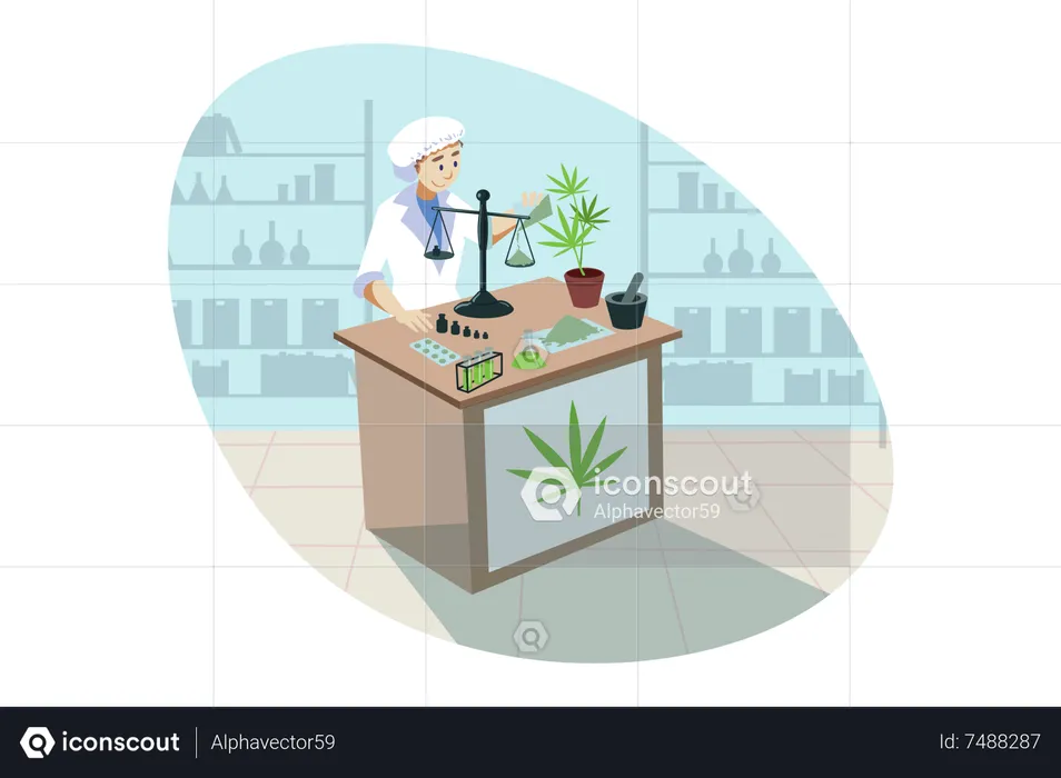 Female scientist experiment on plant  Illustration