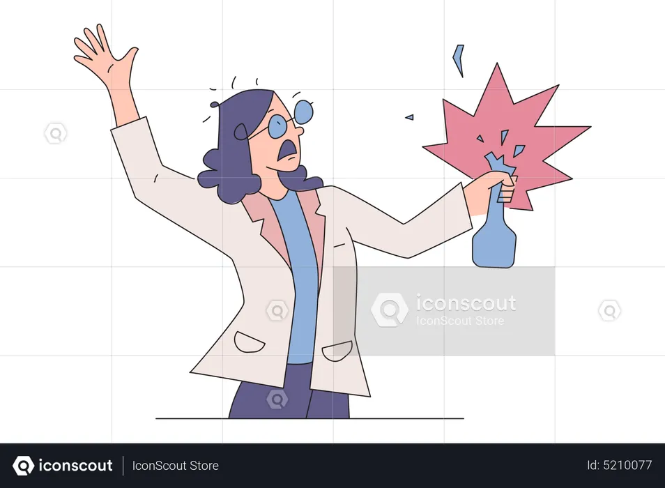 Female scientist got into flammable chemical reaction  Illustration