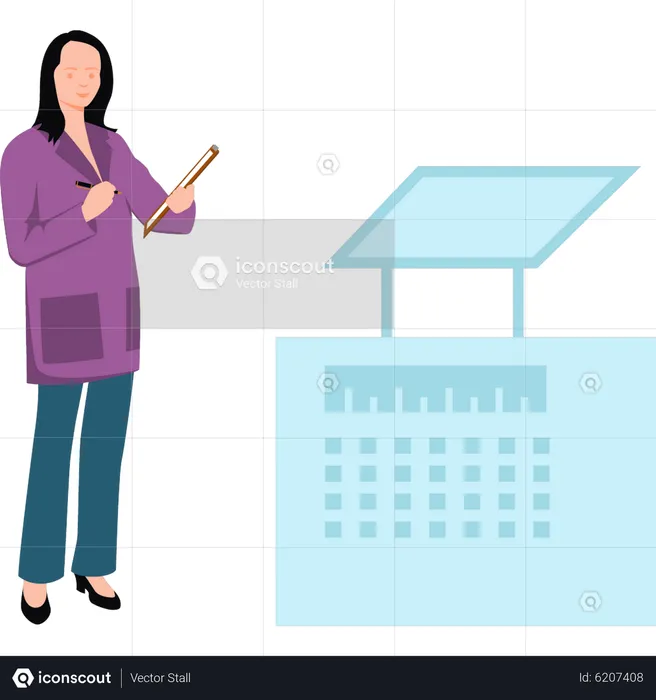 Female scientist preparing lab report  Illustration