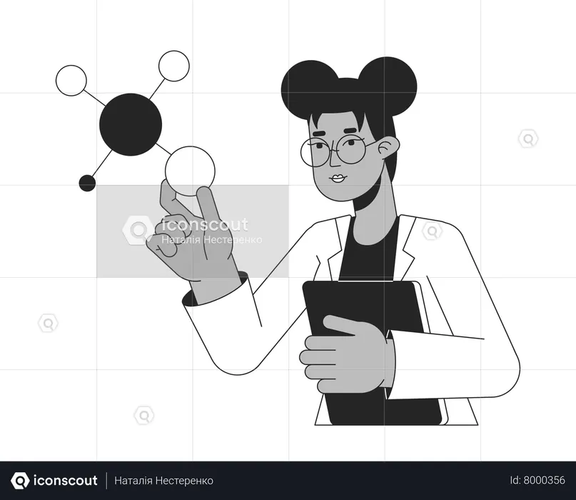 Female scientist studying molecules  Illustration