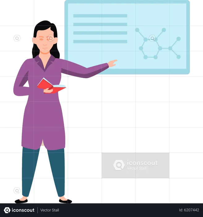 Female scientist teaches chemistry  Illustration
