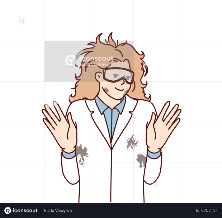 Female scientist with failed experiment  Illustration
