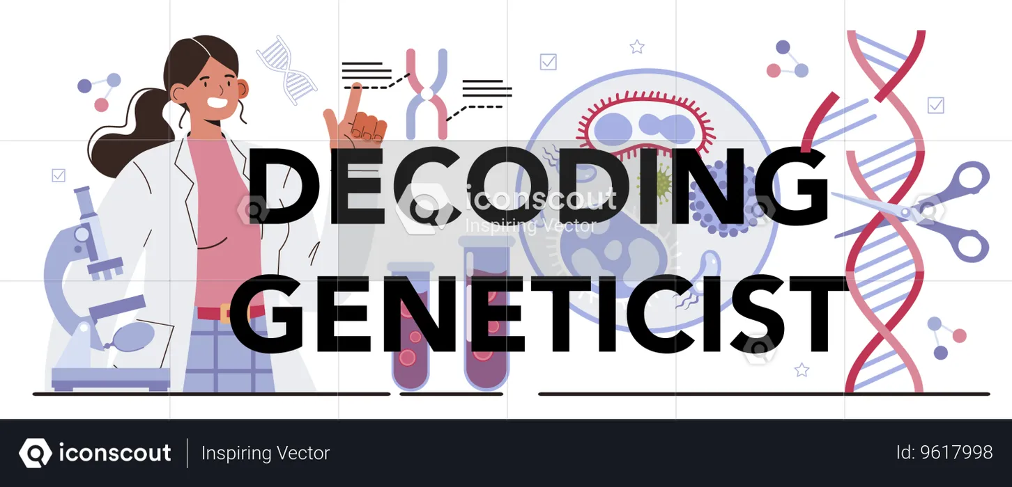 Female Scientist work with DNA molecule  Illustration