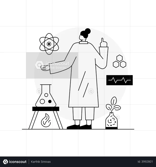 Female scientist working in laboratory  Illustration