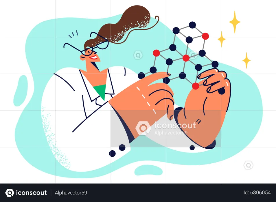 Female scientist working on chemistry molecular structure  Illustration