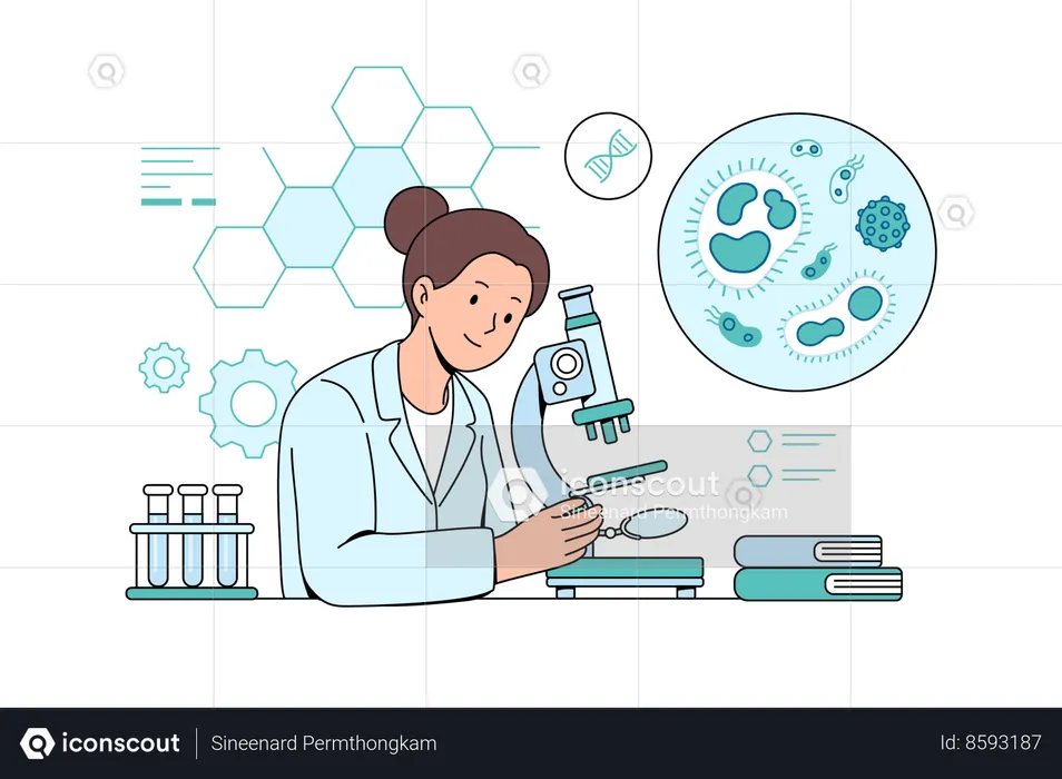 Female scientist working on genetics  Illustration