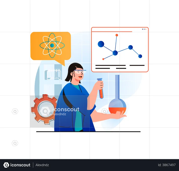 Female scientist working on molecular development  Illustration