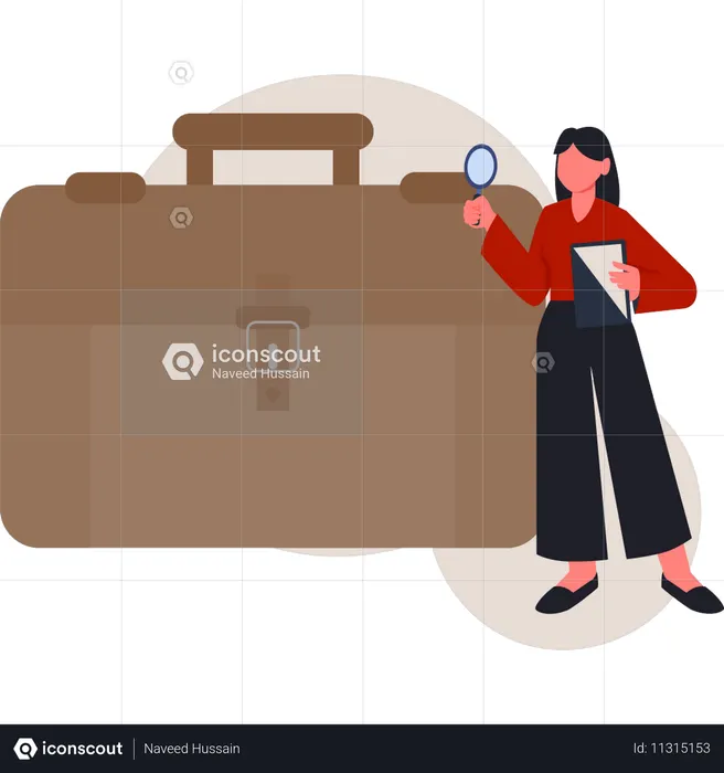 Female searching for office briefcase  Illustration