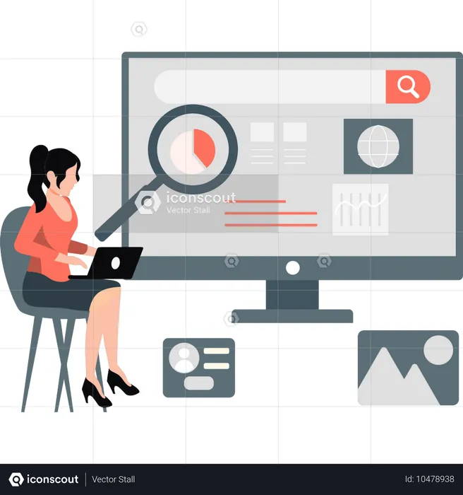 Female searching pie chart promotion  Illustration