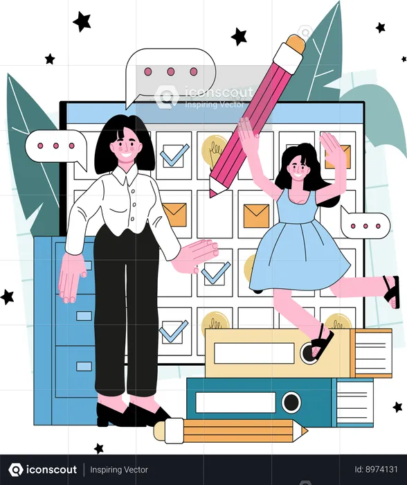 Female secretary making business schedule  Illustration