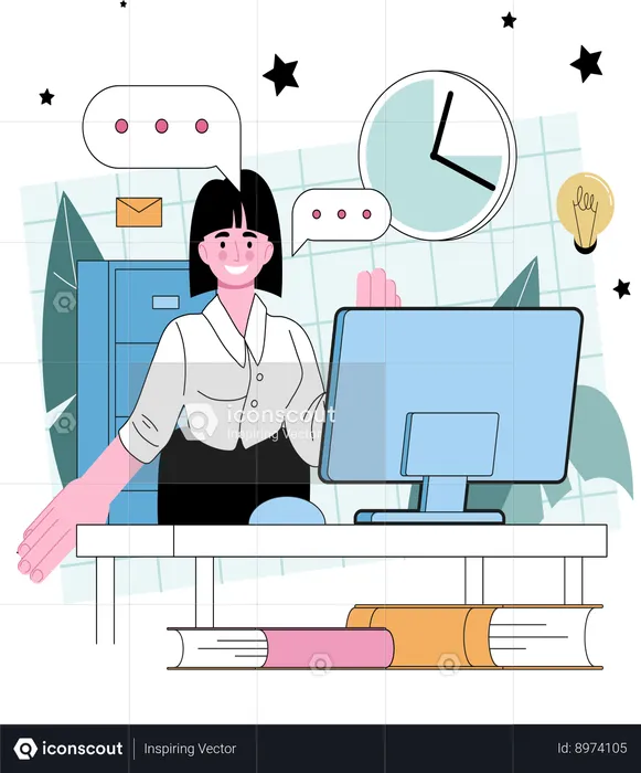 Female secretary working in office  Illustration