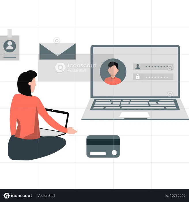 Female seeing profile password  Illustration