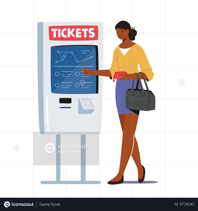 Female Self Booking Tickets in Metro or Railway Station  Illustration