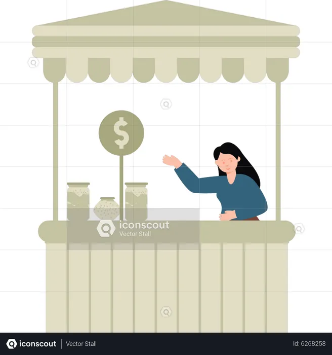 Female selling candy at shop  Illustration