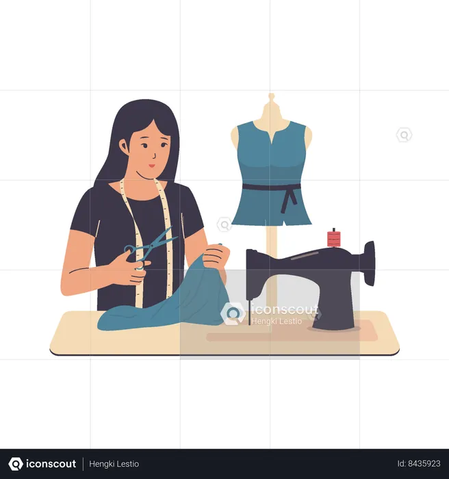 Female sewing clothes  Illustration