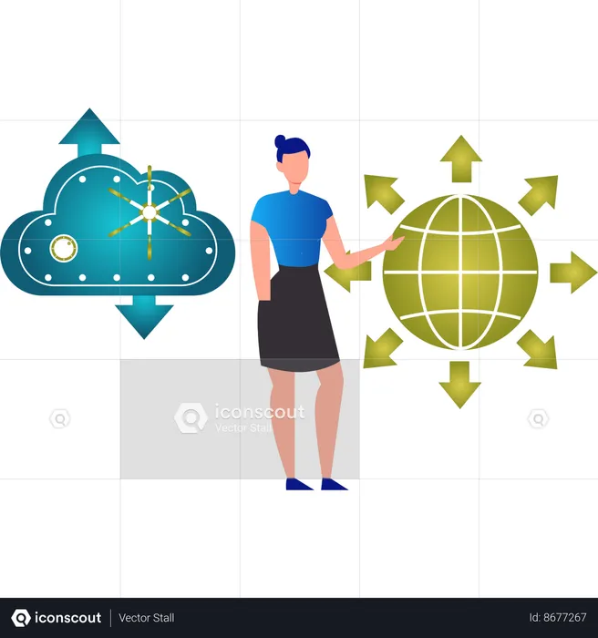 Female showing global technology  Illustration
