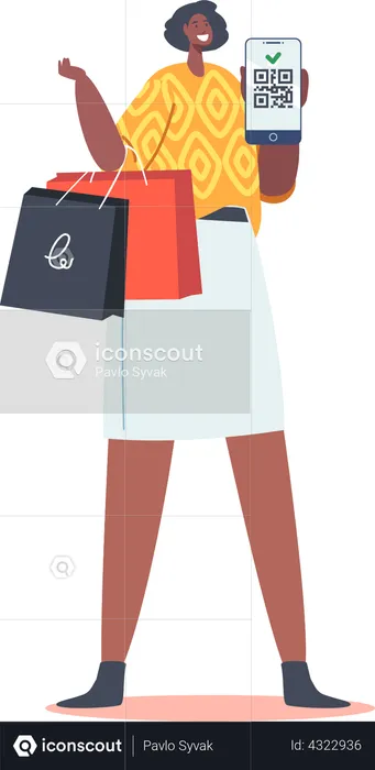 Female Showing Vaccination Qr Code on Mobile  Illustration