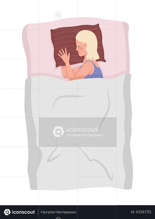 Female side sleeper lying on bed restfully  Illustration