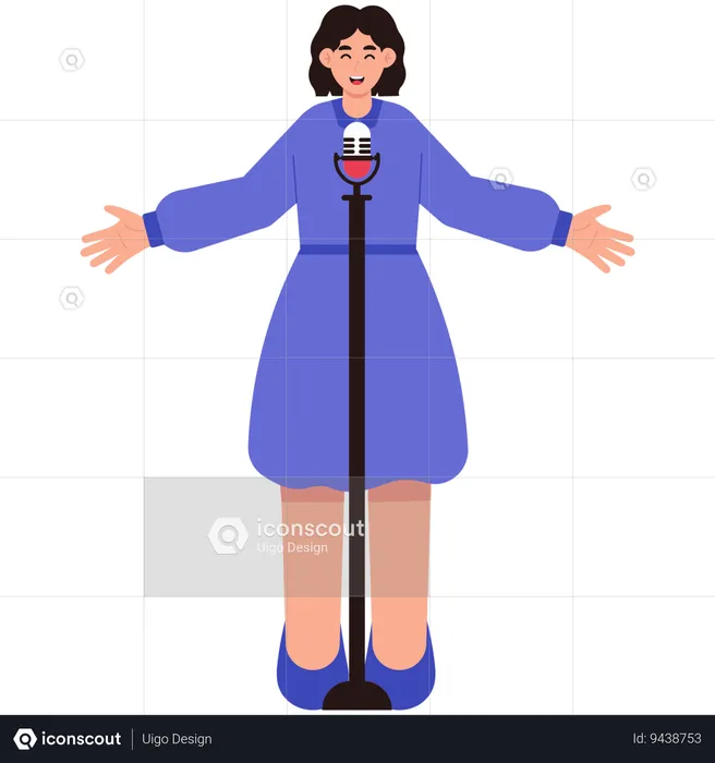Female Singer At Microphone  Illustration