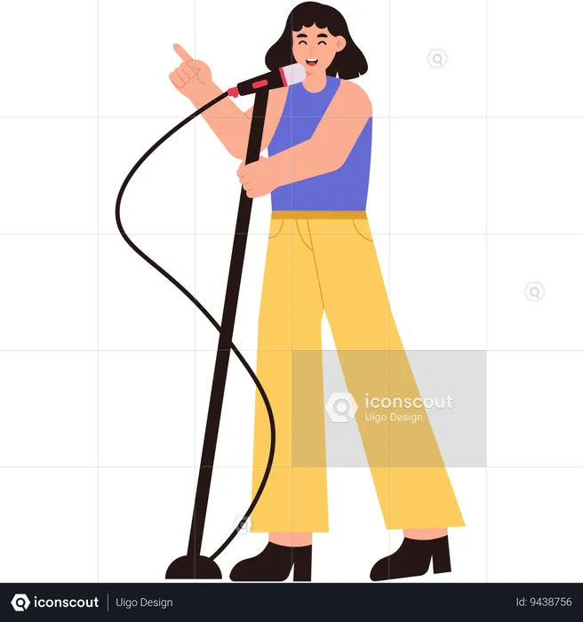 Female Singer Holding Stand Mic  Illustration