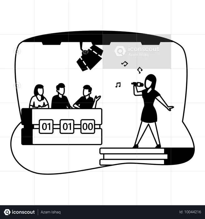 여성 가수가 텔레비전 프로그램에서 노래를 부르고 있다  일러스트레이션