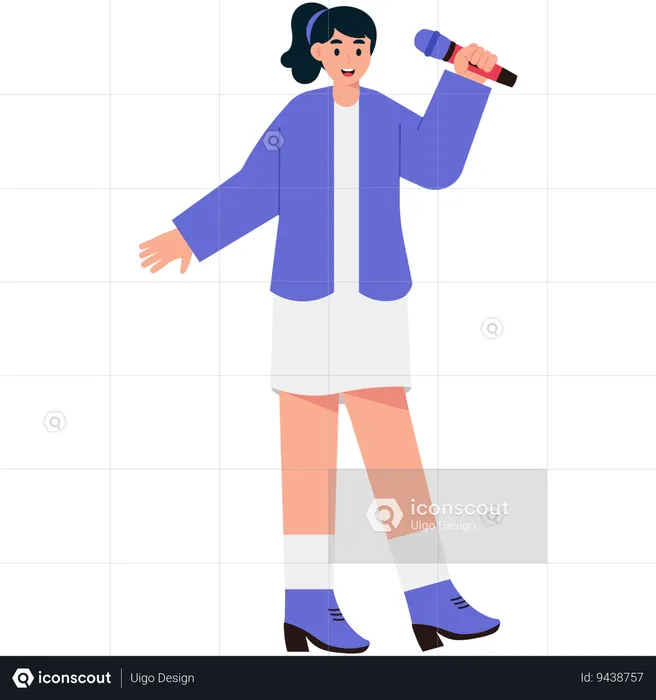 Female Singer Raising Microphone  Illustration