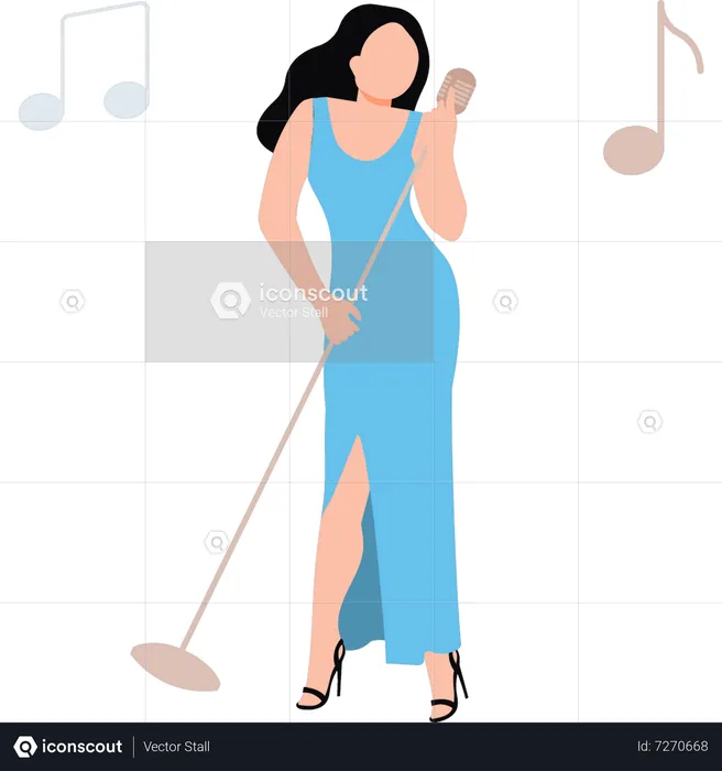 Female singer singing into mic  Illustration