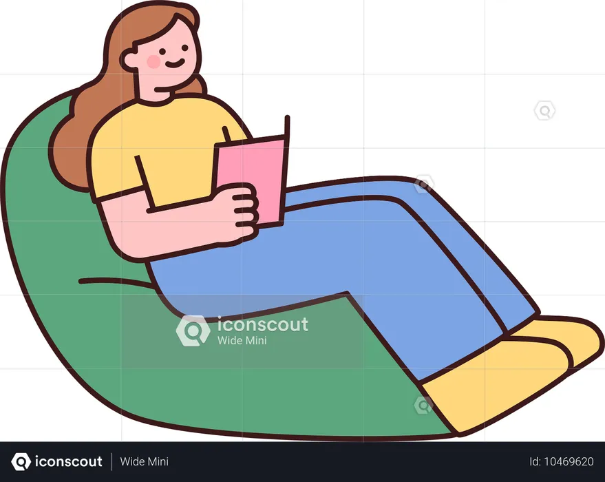 Female sitting on Beanbag and Reading Book  Illustration