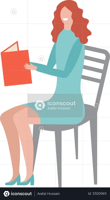 Female sitting on chair and Reading Books  Illustration