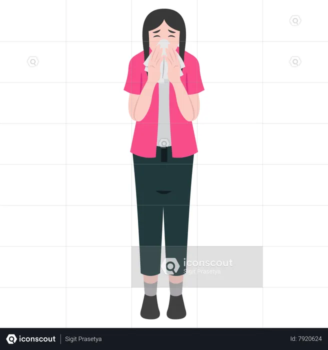 Female Sneezing With Runny Nose  Illustration