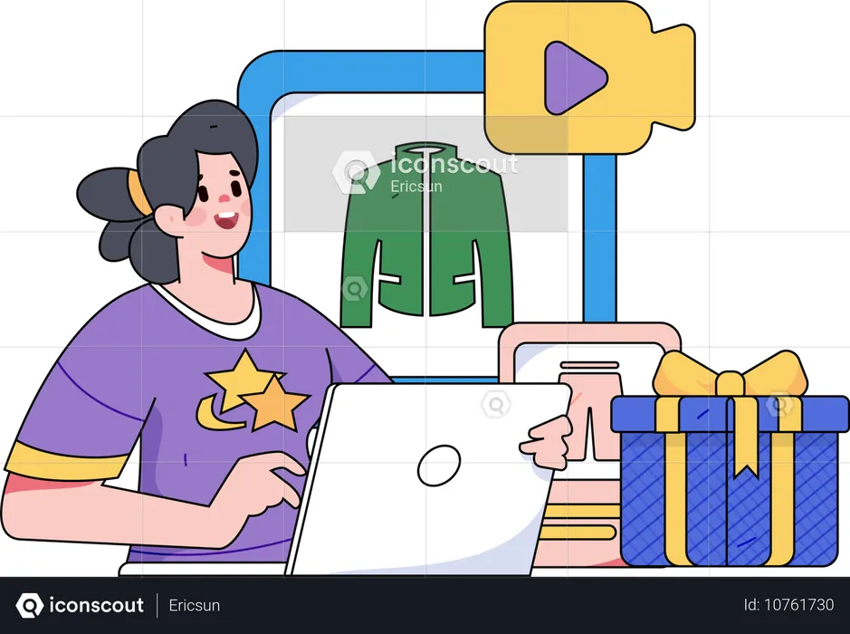 Female social media influencer doing video streaming  Illustration