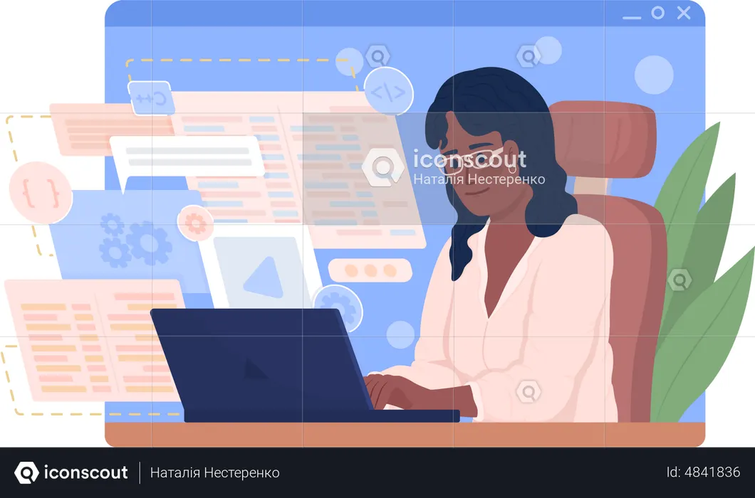 Best Premium Female Software engineer at work Illustration download in PNG & Vector format Best Premium Female Software engineer at work Illustration download in PNG & Vector format