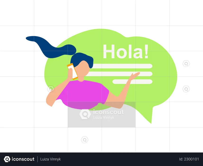 Female speaking hello in Spanish  Illustration