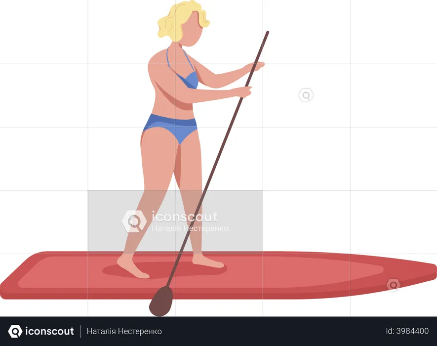 Female standing up with SUP paddle  Illustration