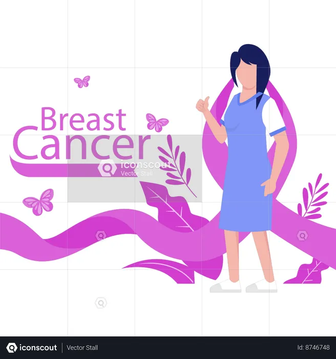 Female standing with pink ribbon  Illustration