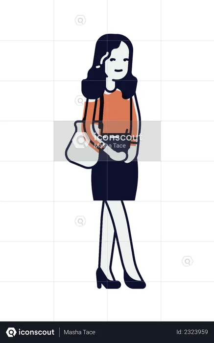 Female standing with shoulder Purse  Illustration